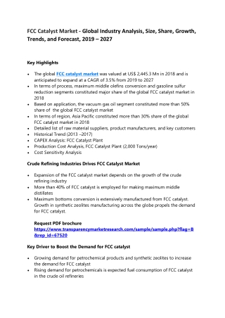 FCC Catalyst Market - Global Industry Analysis, Size, Share, Growth, Trends, and Forecast, 2019 – 2027