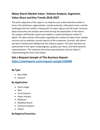 Maize Starch Market Value -Volume Analysis, Segments, Value Share and Key Trends 2018-2027