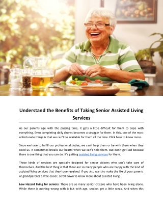 Understand the Benefits of Taking Senior Assisted Living Services