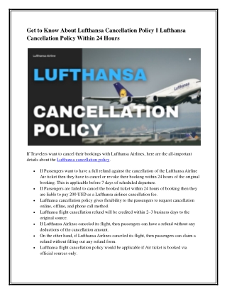 Get to Know About Lufthansa Cancellation Policy