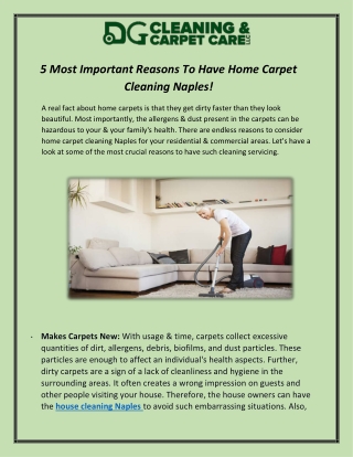 5 Most Important Reasons To Have Home Carpet Cleaning Naples!