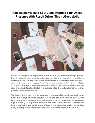 Real Estate Website SEO Guide Improve Your Online Presence With Result Driven Tips - eGoodMedia