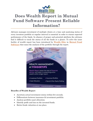 Does Wealth Report in Mutual Fund Software present reliable information?