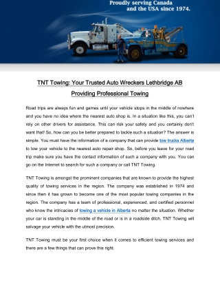 TNT Towing: Your Trusted Auto Wreckers Lethbridge AB Providing Professional Towing
