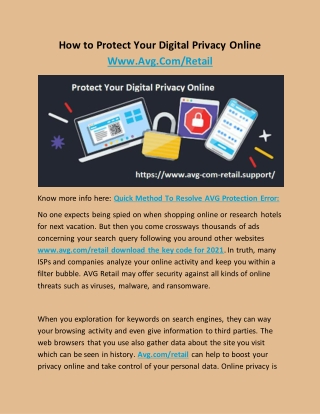 How to Protect Your Digital Privacy Online Www.Avg.Com/Retail