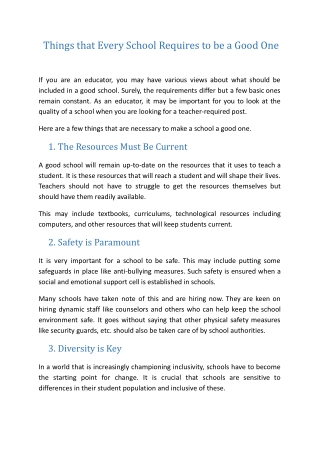 Things that Every School Requires to be a Good One