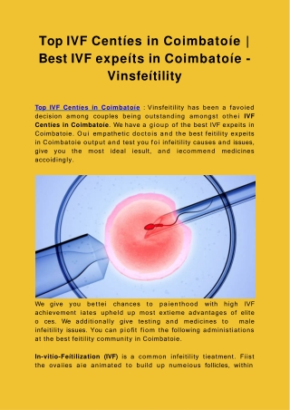 Top IVF Centres in Coimbatore |  Best IVF experts in Coimbatore - Vinsfertility