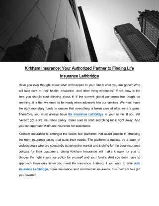 Kirkham Insurance: Your Authorized Partner to Finding Life Insurance Lethbridge