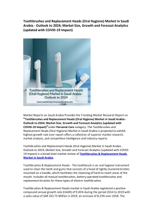 Saudi Arabia Toothbrushes and Replacement Heads (Oral Hygiene) Market Research Report 2024