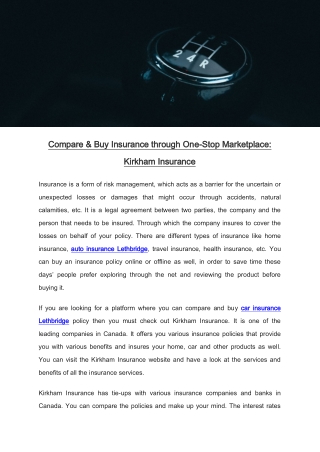 Compare & Buy Insurance through One-Stop Marketplace: Kirkham Insurance