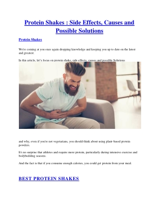 Protein Shakes : Side Effects, Causes and Possible Solutions
