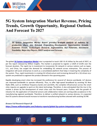 5G System Integration Market Drivers, Competitive Landscape, Future Plans And Trends By Forecast 2027