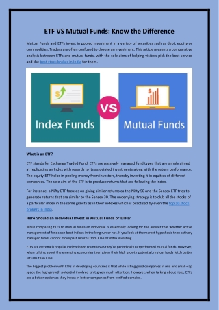 ETF VS Mutual Funds: Know the Difference