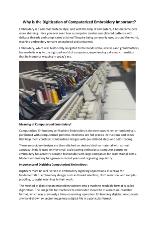 Why is the Digitization of Computerized Embroidery Important?