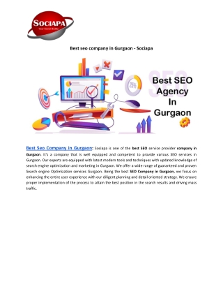 Best seo company in Gurgaon - Sociapa