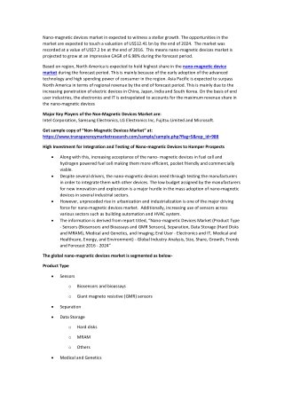 Non-Magnetic Devices Market Detailed Insights on Upcoming Trends 2016 - 2024