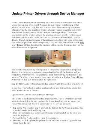 Update Printer Drivers through Device Manager