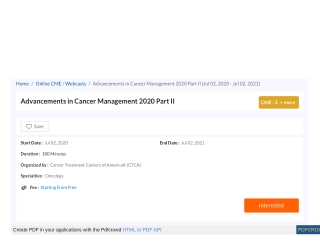 Advancements in Cancer Management 2020 Part II
