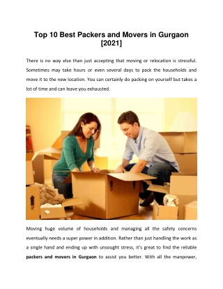 Top 10 Best Packers and Movers in Gurgaon [2021]