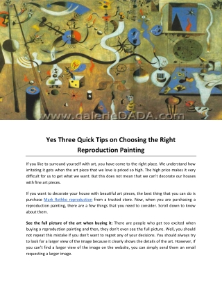 Yes Three Quick Tips on Choosing the Right Reproduction Painting