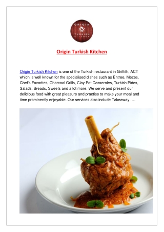 5% Off - Origin Turkish Kitchen Takeaway Griffith, QLD