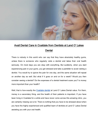 Avail Dental Care in Coaldale from Dentists at Land O’ Lakes Dental