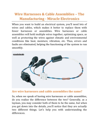 Wire Harnesses & Cable Assemblies – The Manufacturing - Miracle Electronics