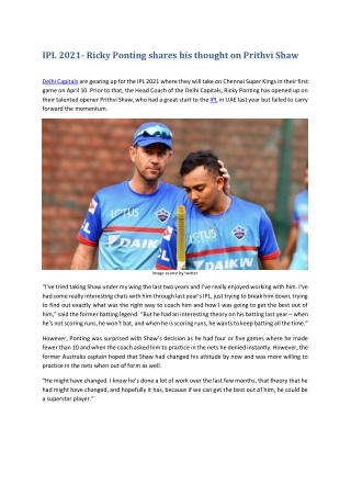 IPL 2021- Ricky Ponting shares his thought on Prithvi Shaw