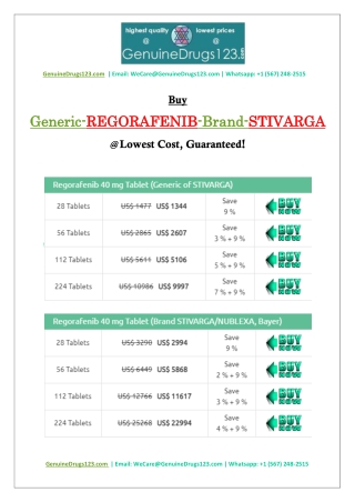 Purchase Regorafenib (Stivarga) Medication Online At the Lowest Price