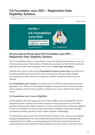 CA Foundation Registration for 2021 ICAI  Exam - Registration Date, Eligibility, Syllabus