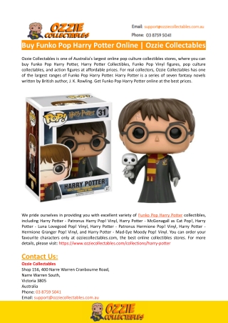 Buy Funko Pop Harry Potter-Ozzie Collectables