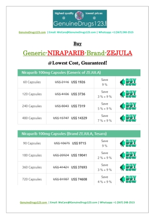 Get Zejula (Niraparib) Medication Online At the Lowest Price