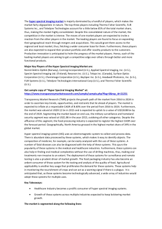 Hyper Spectral Imaging Market 2016 Share, Segmentation, Trend, and Forecast To 2024