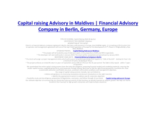 Capital raising Advisory in Maldives | Financial Advisory Company in Berlin, Germany, Europe