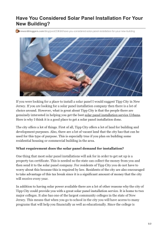 Have You Considered Solar Panel Installation For Your New Building?