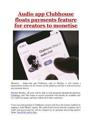 Audio app Clubhouse floats payments feature for creators to monetise