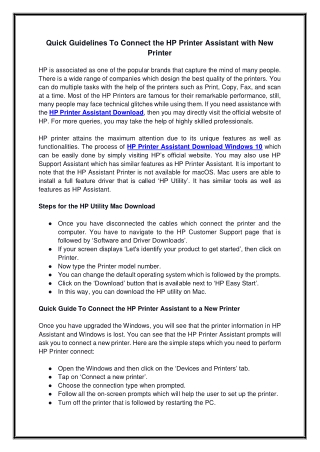 Quick Guidelines To Connect the HP Printer Assistant with New Printer