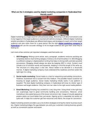 What are the 3 strategies used by digital marketing companies in Hyderabad that literally work?