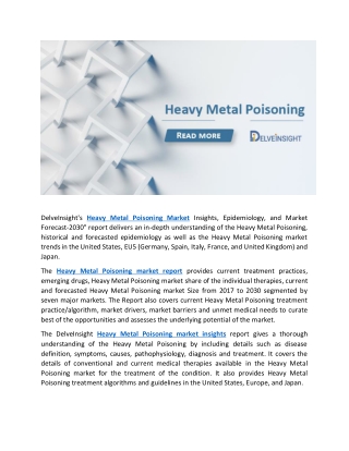 Heavy Metal Poisoning Market Insights, Epidemiology, and Market Forecast-2030