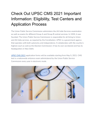 UPSC CMS 2021: Application Process, Eligibility, Test Centers and More