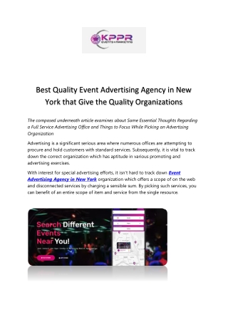 Best Quality Event Advertising Agency in New York that Give the Quality Organizations