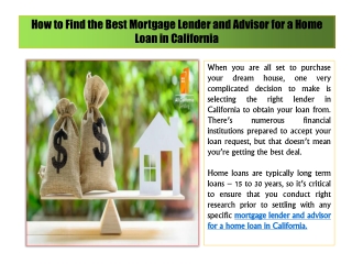 How to Find the Best Mortgage Lender and Advisor for a Home Loan in California