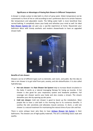 Significance or Advantages of Having Rain Shower in Different Temperature