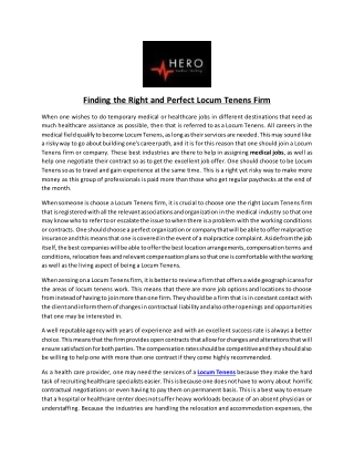 Finding the Right and Perfect Locum Tenens Firm