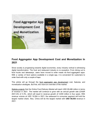 Food Aggregator App Development Cost and Monetization In 2021