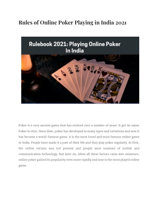 Rules of Online Poker Playing in India 2021