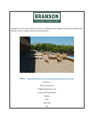 Picnic Table Bench | Branson Leisure