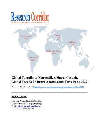 Global Tacrolimus Market Size, Share, Growth, Global Trends, Industry Analysis and Forecast to 2027