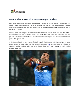 Amit Mishra shares his thoughts on spin bowling