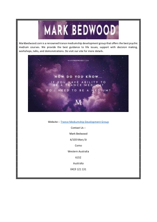 Trance Mediumship Development Group | Markbedwood.com